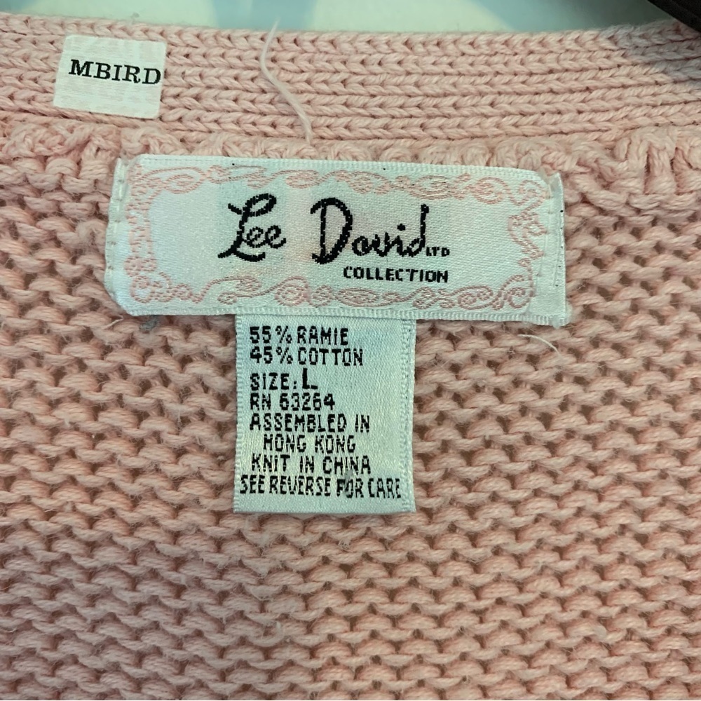 Women’s Vintage Lee David‎ Rose Floral Knit Cotton Grandma Sweater Blush Pink L - Picture 7 of 11